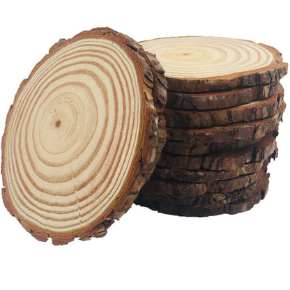 10pcs Wood Slices 4-4.7 inch Unfinished Natural with Tree Barks Diameter Large Circle Rustic Wedding Centerpiece Disc Coasters Christmas Ornaments - WoodArtSupply