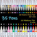 IRIS & OLIVIA 35 Acrylic Paint Pens, Double Premium Set Acrylic Paint Markers of Extra Fine and Medium Tip for Rock Painting, Ceramic, Plastic, IRIS & OLIVIA