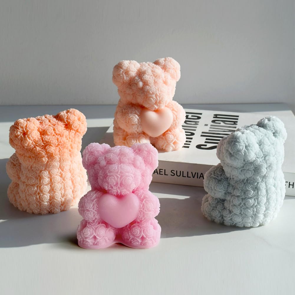 Midnadiy Rose Bear Candle Mold - 3D Teddy Bear Silicone Mold