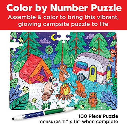 Faber-Castell Color by Number Puzzle, Camping - 100 Pieces, DIY Coloring Puzzle Set for Kids Ages 6+, Small Faber-Castell