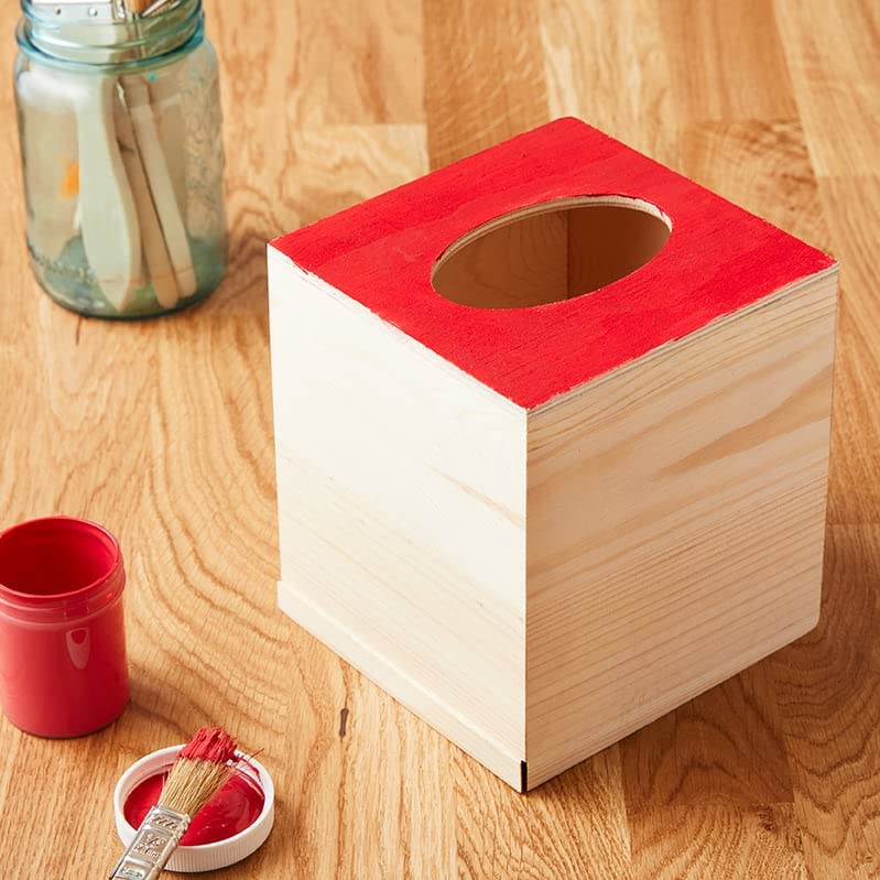 6” Unfinished Wooden Tissue Box by Make Market - Ready-to-Decorate Wooden Facial Tissue Box for Home and Bathroom - Bulk 6 Pack Make Market