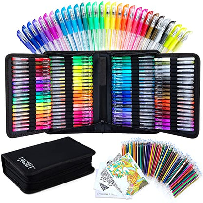 TANMIT Glitter Gel Pens, Glitter Pen with Case for Adults Coloring Books,  160 Pack Artist Colored Gel Markers with 40% More Ink for Drawing