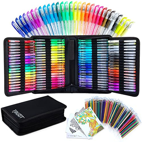 TANMIT Glitter Gel Pens, Glitter Pen with Case for Adults Coloring Books, 160 Pack Artist Colored Gel Markers with 40% More Ink for Drawing TANMIT