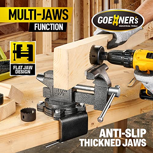 [Upgraded] Multi-Purpose Bench Vise 4-1/2", Table Vice For Workbench, Universal Clamping Vise With Heavy Duty Cast Iron, Multi-Jaw, Swivel Base, Easy GOEHNER's