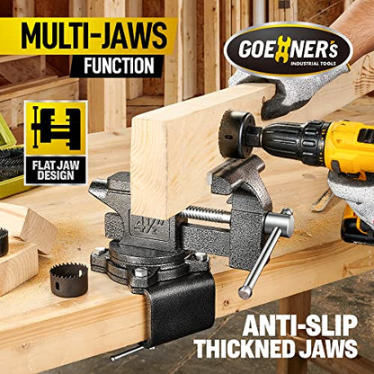 [Upgraded] Multi-Purpose Bench Vise 4-1/2", Table Vice For Workbench, Universal Clamping Vise With Heavy Duty Cast Iron, Multi-Jaw, Swivel Base, Easy - WoodArtSupply