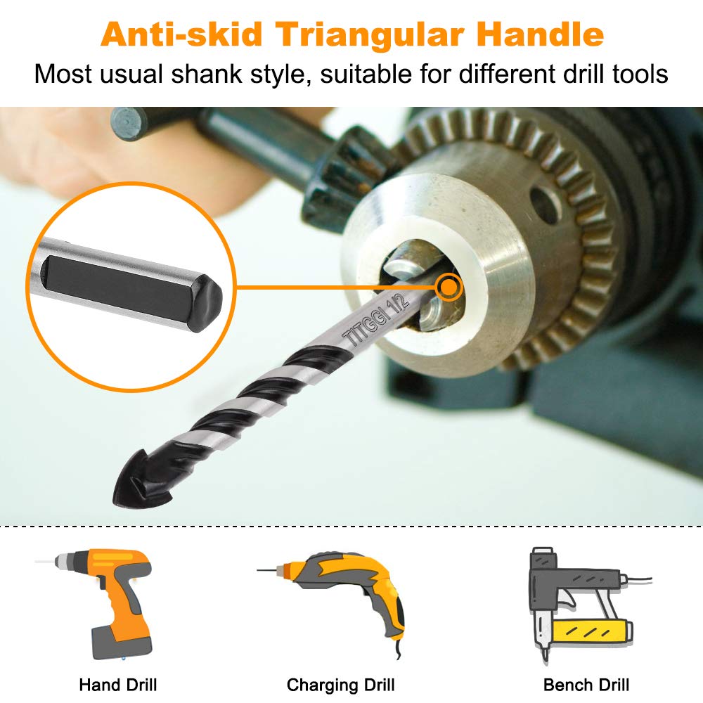 Concrete Drill Bit & Masonry Drill Bit Set, Professional Drill Bit Set (6PCS) for Glass/Brick/Plastic/Cement/Wood/Tile/Etc, Industrial Strength TITGGI