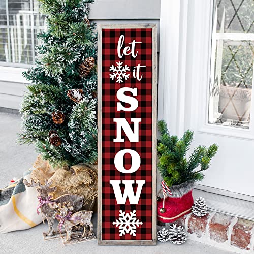 Whaline Christmas Large Wood Letters Christmas Unfinished Wood Letters Let It Snow Snowflake Wooden Cutout Decoration for Winter Farmhouse Porch Sign Whaline