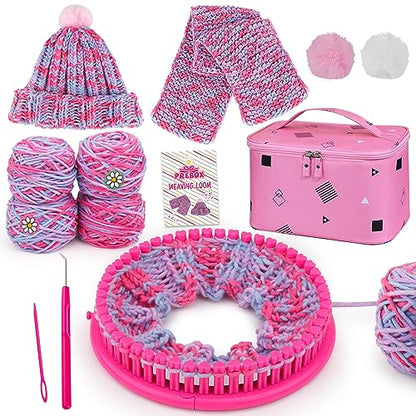 PREBOX Beginner Hat Scarf Loom Kits for Kids - Knitting DIY Craft for Girls Teens Adults, Birthday Christmas Gifts with Storage Bags Yarns Hook