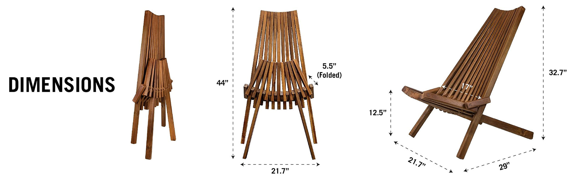 Melino Wooden Folding Chair for Outdoor, Low Profile Acacia Wood Lounge Chair with FSC Certified Acacia Wood, Fully Assembled - Espresso - WoodArtSupply