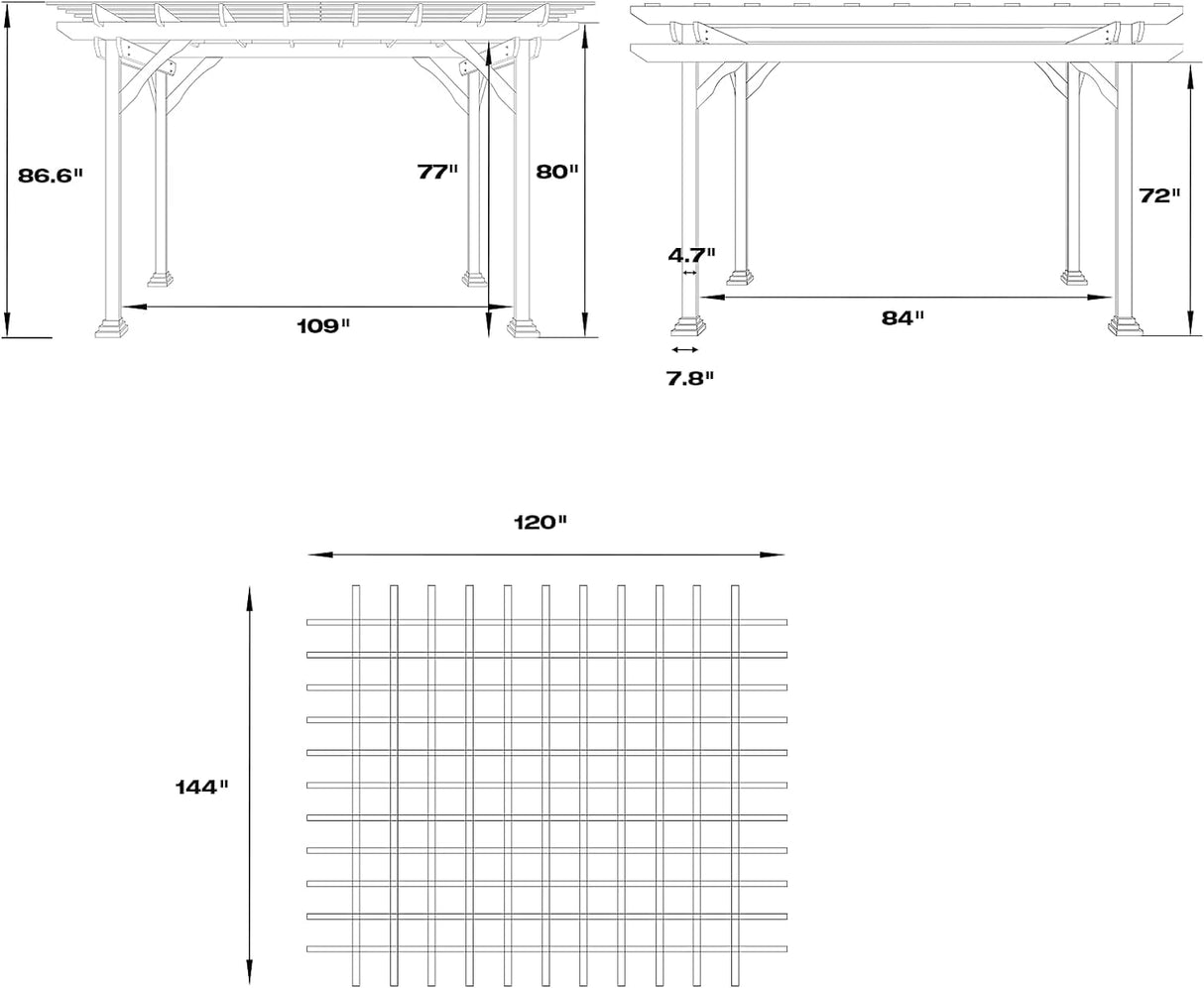 U-MAX Wood Pergola 12'x10' Cedar Wood Gazebo with Durability, Stability, Structure, Snow and Wind Supported,Mirador Outdoor Pergola for Patio Deck U-MAX