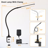 Desk Lamps for Home Office, 10W Clamp Lamp Dimmable Gooseneck Lamp Touch Control, Adjustable Desk Light for Workbench Tabletop (Black) Hokone