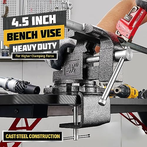 Updated 2-In-1 Bench Vise or Table Vise 4.5 Inch, Clamp Vice for Workbench Constructed with Cast Steel, Heavy Duty Workbench Vise Swivel for - WoodArtSupply