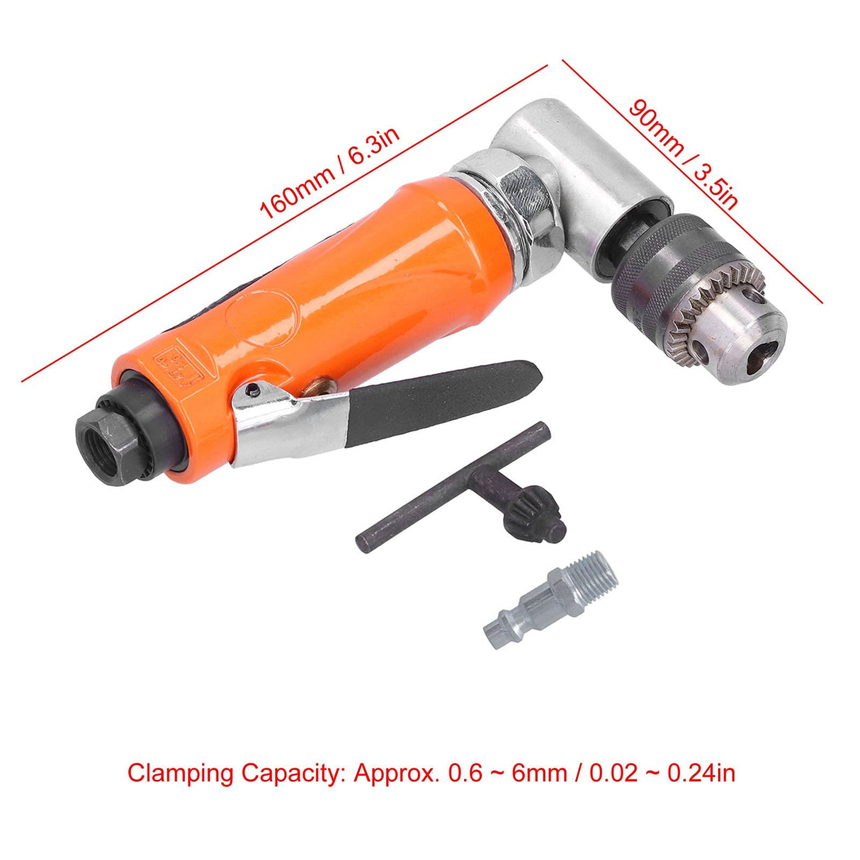 Air Right Angle Drilling Machine, Powerful Pneumatic Drill 90° 1/4 Elbow Head Manual Tool 0.6-0.8MPA 1500rpm with Wrench Air Drill Pneumatic Tool for Shanrya