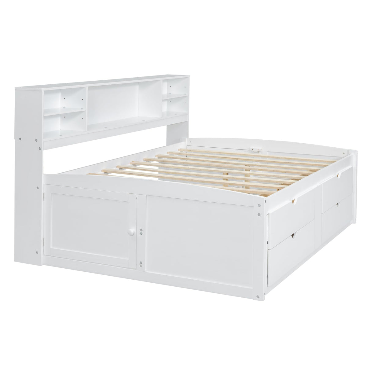 Loisall Wood Daybed with 2 Bedside Cabinets, Full Size Bed Frame with Upper Shelves and 4 Drawers for Bedroom,No Box Spring Needed (White) Loisall