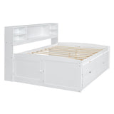 Loisall Wood Daybed with 2 Bedside Cabinets, Full Size Bed Frame with Upper Shelves and 4 Drawers for Bedroom,No Box Spring Needed (White) Loisall