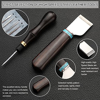 TLKKUE Leather Working Edge Finishing Tool and Supplies with Professional Toolbox Including Leather Cutting Knife and Edge Beveler, Wooden Edge - WoodArtSupply