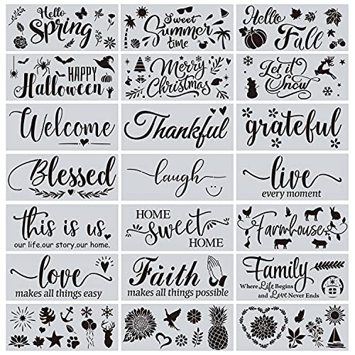 CZONG 21 Pieces Letter Stencils for Painting on Wood Canvas Laser Cut Painting Stencil - Large Alphabet Welcome Calligraphy Font Suitable for Home CZONG