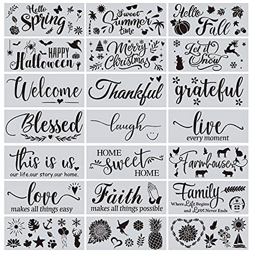 CZONG 21 Pieces Letter Stencils for Painting on Wood Canvas Laser Cut Painting Stencil - Large Alphabet Welcome Calligraphy Font Suitable for Home