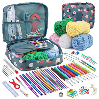 Pnytty Crochet Kit for Beginners, 107 Pcs Complete Beginners Crochet Kit Knitting Kit for Adults Including Yarn, Crochet Hooks, Plastic Large Eye