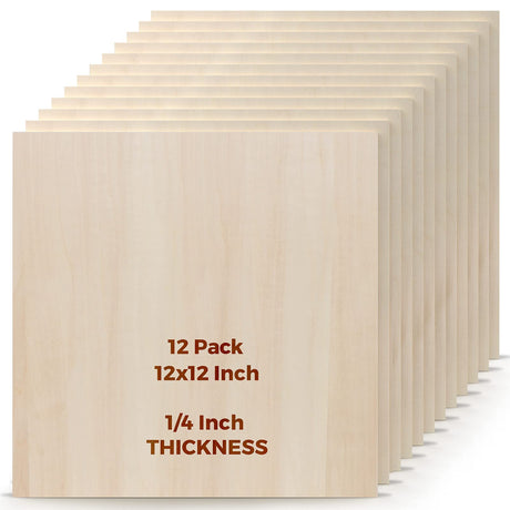 Basswood Sheets, 4 Pack 12×12 Inch Plywood Sheets, 1/4 Thin Plywood Board Thin Wood Board Sheets, Unfinished Wood Boards for Crafts, Hobby, Model Jusnboir