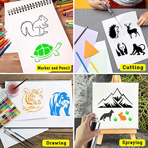 80 Pcs Stencils for Painting on Wood, Reusable Animal Stencils Deer Stencils Bear Plastic Stencils Mountain Fox Stencil DIY Craft Template Paint Stencils Set for Wall Card Rock Home Decor（Animal）