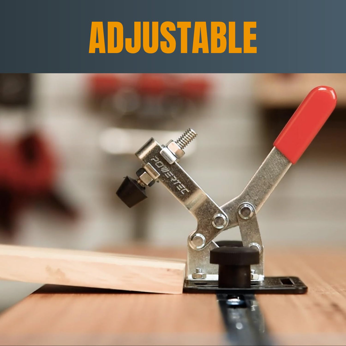 POWERTEC 4PK Toggle Clamp, 300 lbs Holding Capacity, 201B Quick Release Horizontal Clamps w/Antislip Rubber Pressure Tip for Woodworking Jigs and POWERTEC