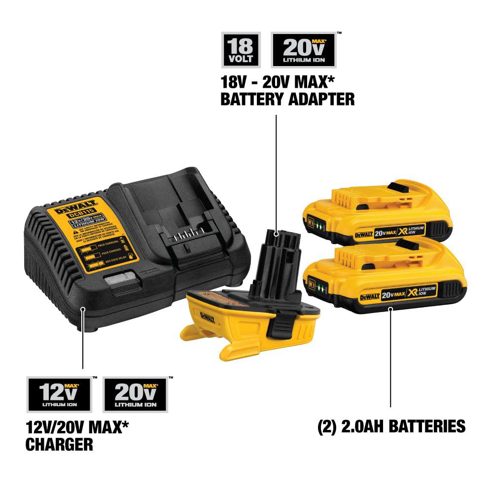 DEWALT 20V MAX Battery Adapter Kit, 18V to 20V, 2 Batteries and Charger Included (DCA2203C) DEWALT