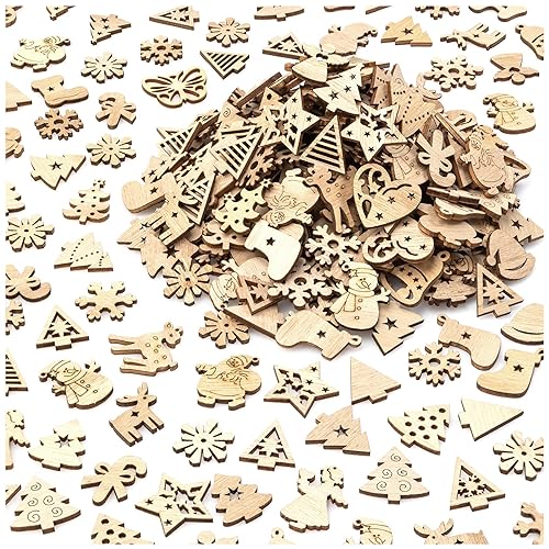 300 Pieces Christmas Unfinished Mini Wooden Ornaments Christmas DIY Mini Wood Blank Cutouts Christmas Tree Painting DIY Craft for Xmas Decorations - WoodArtSupply