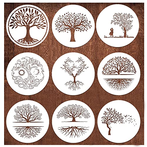 Stencils for Painting on Wood 12" Welcome Stencils for Crafts Drawing Tree of Life Reusable Plastic Art Templates for Adults Wood Burning Paint Home Pkqon