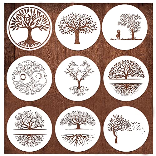 Stencils for Painting on Wood 12" Welcome Stencils for Crafts Drawing Tree of Life Reusable Plastic Art Templates for Adults Wood Burning Paint Home - WoodArtSupply