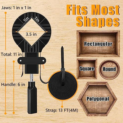 Feekoon 1 Pack Strap Clamps for Woodworking, Quick Release Band Clamps with 4 Corner Claws, Thick and Sturdy Belt Clamps, Adjustable Picture Frame