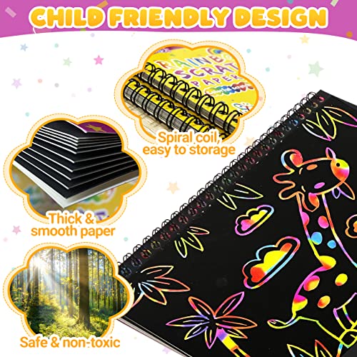 MDCGFOD Rainbow Scratch Paper for Kids, Scratch Art Crafts Supplies for 3 4  5 6 7 8 Year Old Girls Boys Magic Drawing Set for Birthday Gift Party