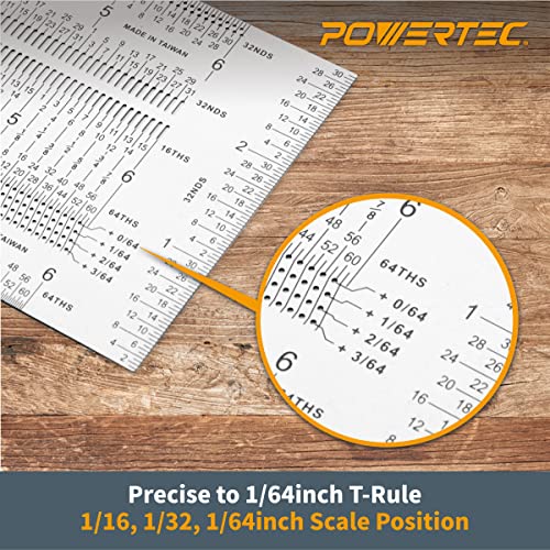 POWERTEC 6'' Precision Marking T-Square, T Rule w/Pencil for Measuring, Scribing, Setting Up Bits Height, Stainless Steel Woodworking & Crafting - WoodArtSupply