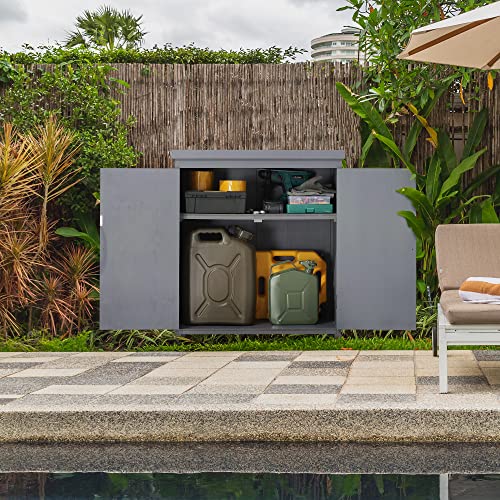 Outsunny Garden Storage Cabinet, Outdoor Tool Shed with Galvanized Top and Two Shelves for Yard Tools or Pool Accessories, Grey Outsunny