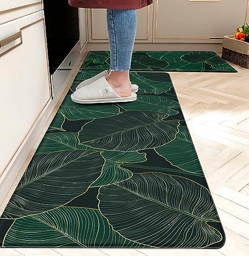 Kitchen Mats for Floor Cushioned Anti Fatigue Mats for Kitchen Floor Green Kitchen Floor Mat Memory Foam Boho Kitchen Rugs Luxury Kitchen Runner - WoodArtSupply