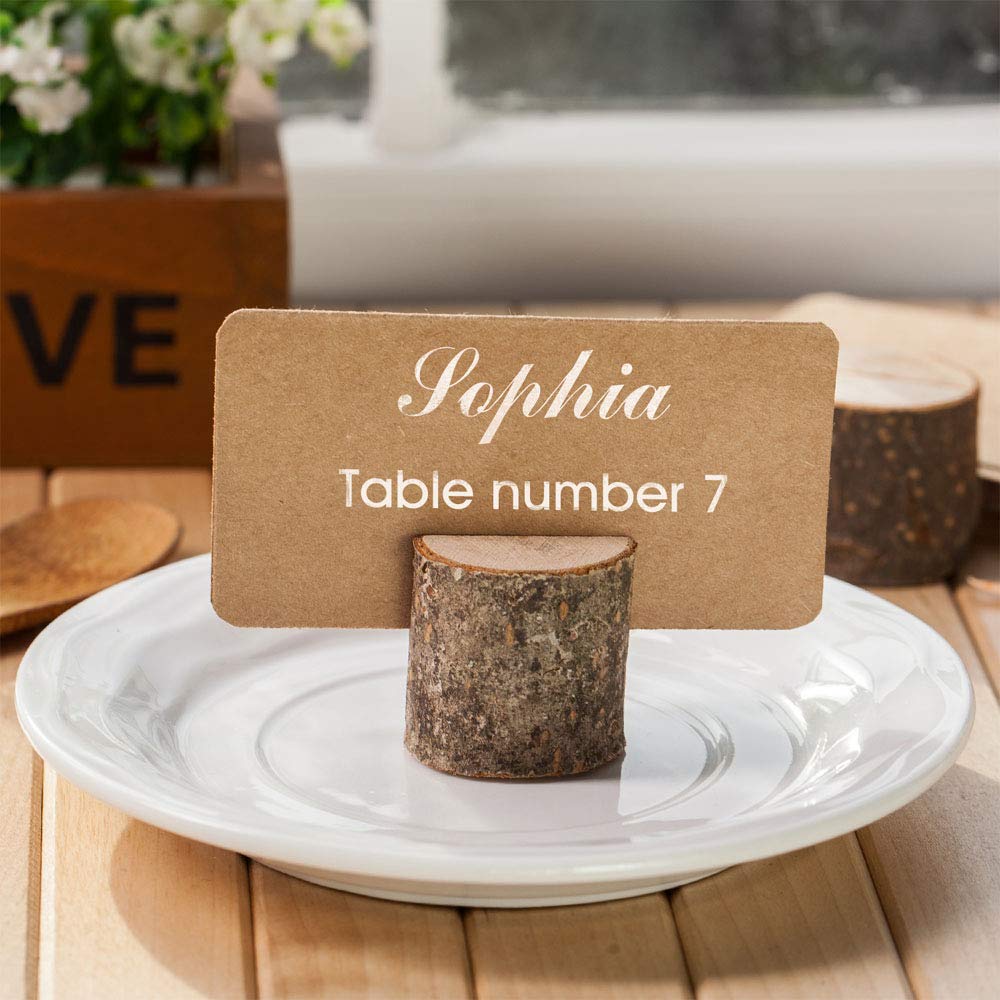 Toncoo Wood Place Card Holders, 10Pcs Premium Rustic Table Number Holders and 20Pcs Kraft Table Place Cards, Wood Photo Holders, Ideal for Wedding Toncoo