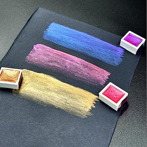 Art Whale Metallic Watercolor 24 Colors in Half-Pans with Waterbrush - Highly Pigmented Tin Box for Painters, Professionals, Beginners, Hobbyists, Art Whale