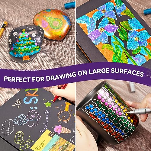 LIGHTWISH Metallic Paint Pens Glitter Markers,Sparkle Ultra Fine Point 0.7mm Acrylic Paint Markers,Super Golden Metallic Markers for Black Paper LIGHTWISH