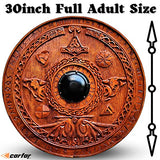 Carfar Medieval Vikings Era Full Adult Size 30inch Warrior Shield Handmade Natural Wood Carved Battle Play Halloween Cosplay (Leif Erikson) Carfar