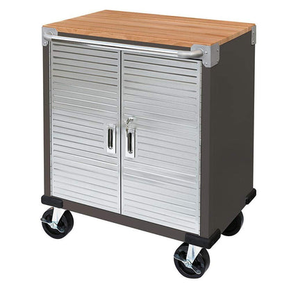 Seville Classics UltraHD 28" W x 18" D x 34.5" H Wood Top Mobile Storage Cabinet, Satin Graphite - WoodArtSupply