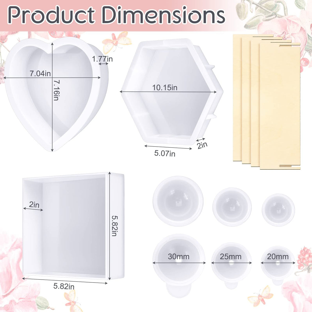 3 Pcs Large Silicone Molds for Resin Glossy Deep Square Molds Hexagon Silicone Molds Heart Bookends Resin Mold with 3 Pcs Round Epoxy Resin Molds for Potchen