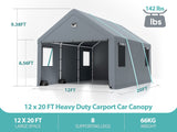 12 * 20 Heavy Duty Carport Canopy - Extra Large Portable Car Tent Garage with Roll-up Windows and All-Season Tarp Cover,Metal Roof &Side Walls for Sannwsg