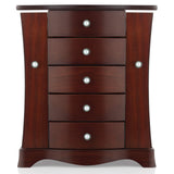 RR ROUND RICH DESIGN Jewelry Box - Made of Solid Wood with Tower Style 4 Drawers Organizer and 2 Separated Open Doors on 2 Sides and Large Mirror RR ROUND RICH DESIGN