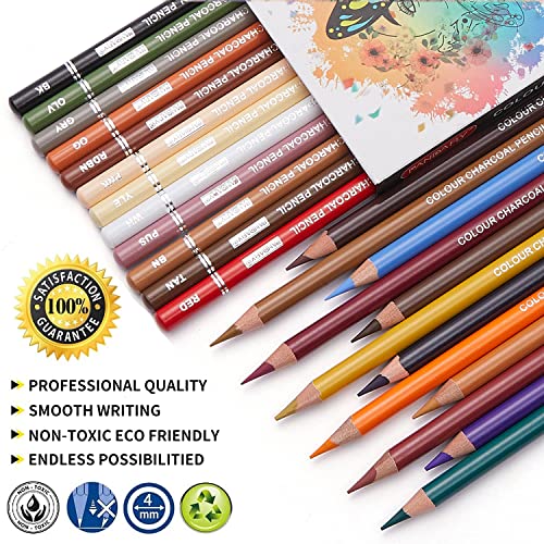 Professional Colored Charcoal Pencils Drawing Set, Skin Tone Colored  Pencils, Pastel Chalk Pencils for Sketching, Shading, Coloring, Layering &  Blending, 24 Colors