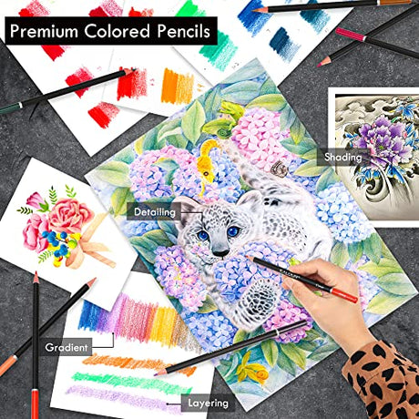 KALOUR 144 Pack Drawing Sketching Coloring Set,Include 120 Professional Soft Core Colored Pencils,Sketch & Charcoal Pencils,Sketchbook,Art Drawing KALOUR