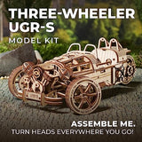 Ugears Three-Wheeler UGR-S - Wooden Motorcycle Model Kit - 3D Puzzles for Adults - Wooden Model Kits to Build - Unique DIY Wooden Puzzle Car Model UGEARS