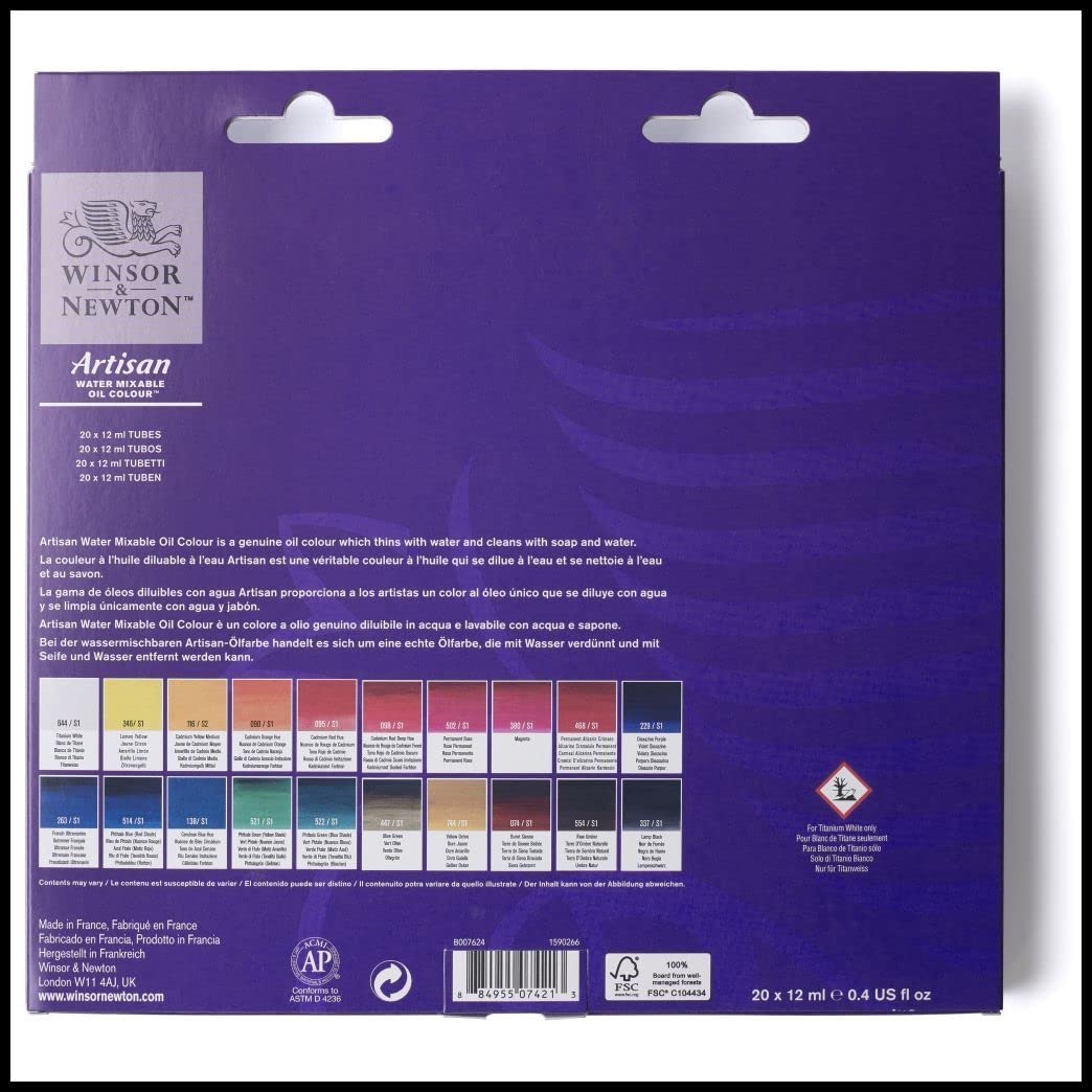 Winsor & Newton Artisan Water Mixable Oil Color Paint, 0.4-oz (12xml) Tubes, Set of 20 Winsor & Newton