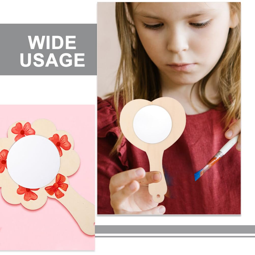 KALLORY DIY Wood Mirror Craft Unfinished Handheld Mirror Wooden Mirror Toys Mini Wooden Princess Mirror for Kids DIY Handmade Craft 18pcs KALLORY