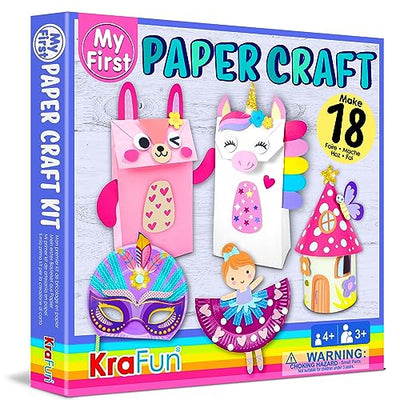 KRAFUN My First Unicorn Bunny Paper Craft Kit for Toddlers and Girls Age 3-8 Years Old, Include 18 Cute DIY Arts and Crafts Projects, Organized Art