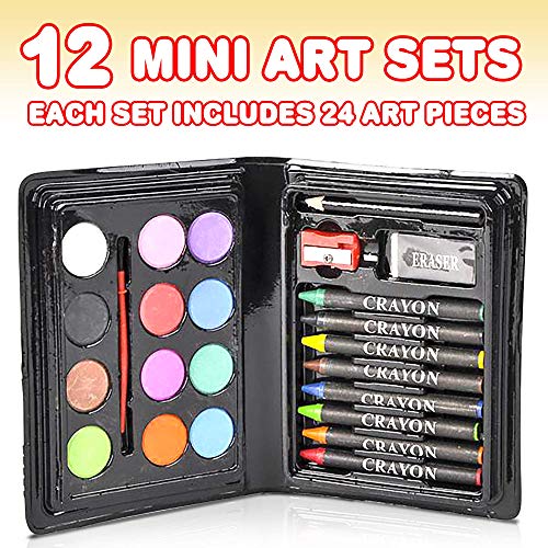 ArtCreativity Mini Art Sets for Kids - Pack of 12-23-Piece Kits with Watercolors, Crayons, Paint Brush and More - Fun Art Supplies, Party Favors for